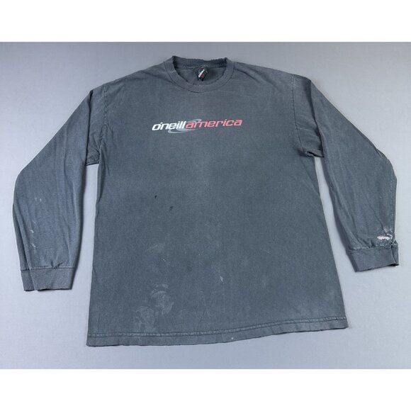 Vintage Y2K Oneill America Skate Surf Thrashed Black Long Sleeve Shirt Punk Tee - Picture 1 of 13